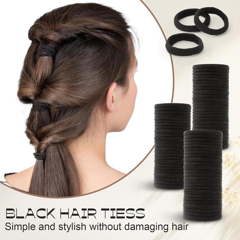 200 count Black Hair Ties No , Soft Ouchless Elastic Hair Ties, Nylon Seamless Hair Tie for Women and , Sturdy Ponytail Holders for Thick and Curly Hair, No  Hair Bands for Thin Hair