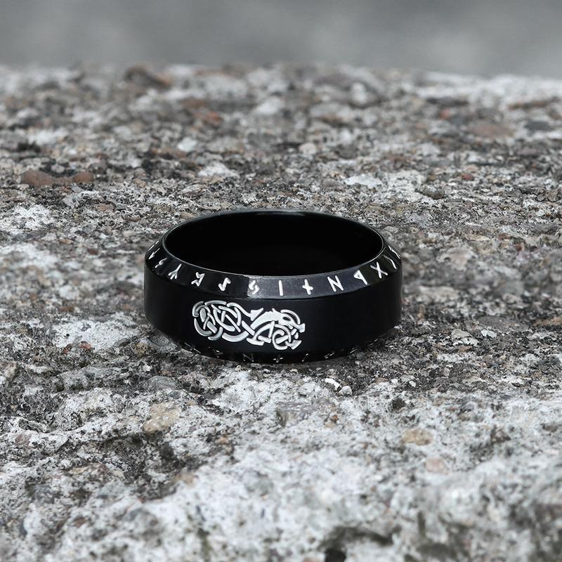 GTHIC Norse Dragon Ring Runes Stainless Steel Viking Ring for Men Hypoallergenic