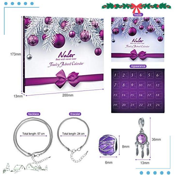 Naler Jewelry Advent Calendar 2024, Christmas DIY Bracelet Necklace Jewelry Making Kit for Christams Advent Calendar Gifts for Women, 22 Charms with 1 Bracelet and 1 Necklace