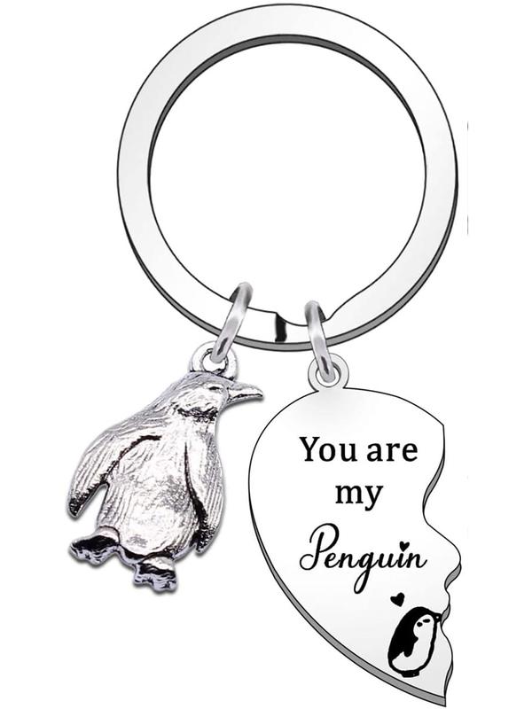 Cute Penguin Charm Decor Keychains, Stylish Heart Shaped Fashionable Stainless Steel Keychains for Women & Men, Trendy All-match Keychain As Gift