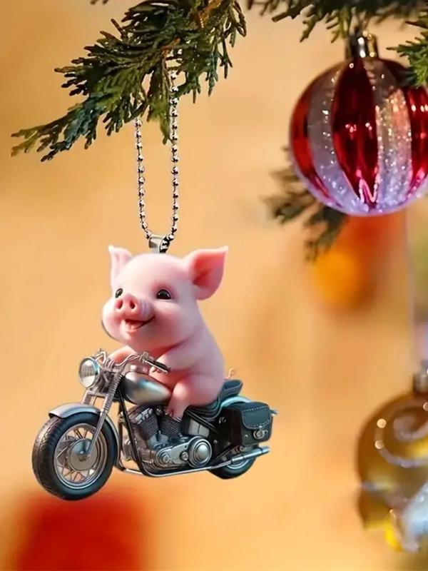 Cute Piggy & Motorcycle Design Hanging Ornament, Cute Keychain for Car Keys & Bag & Car Decor, Versatile Novelty Hanging Pendant for Daily Decor