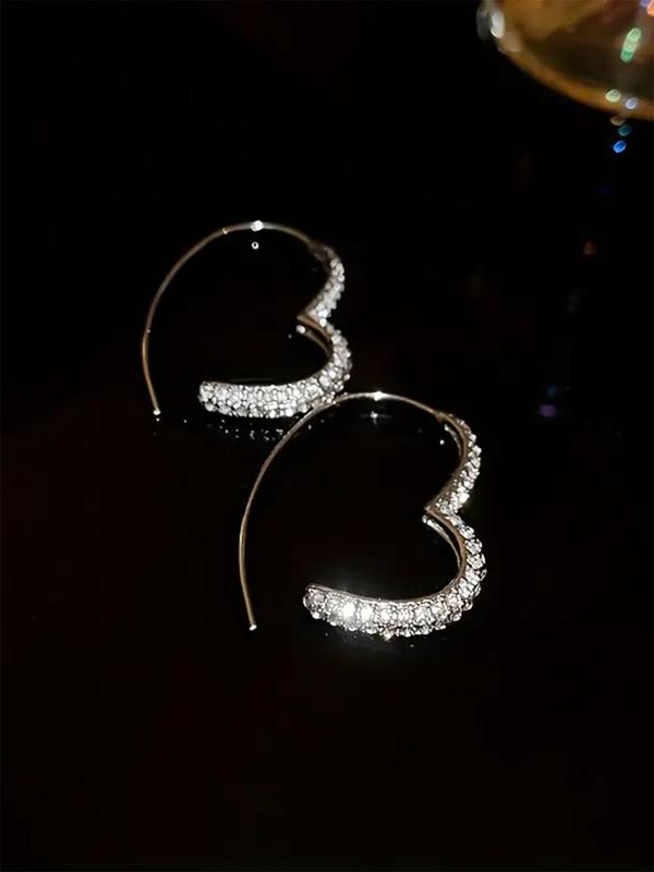 Rhinestone Decorated Hoop Earrings, Elegant Heart Design Earrings for Women, Fashion Jewelry for Party, Daily Clothing Decor, Trendy All-match & Exquisite Jewelry for Gift