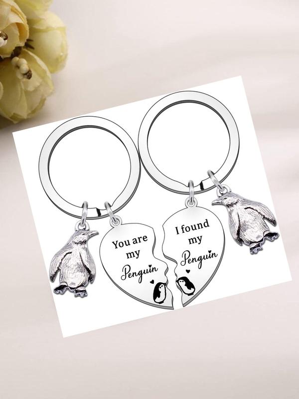 Cute Penguin Charm Decor Keychains, Stylish Heart Shaped Fashionable Stainless Steel Keychains for Women & Men, Trendy All-match Keychain As Gift