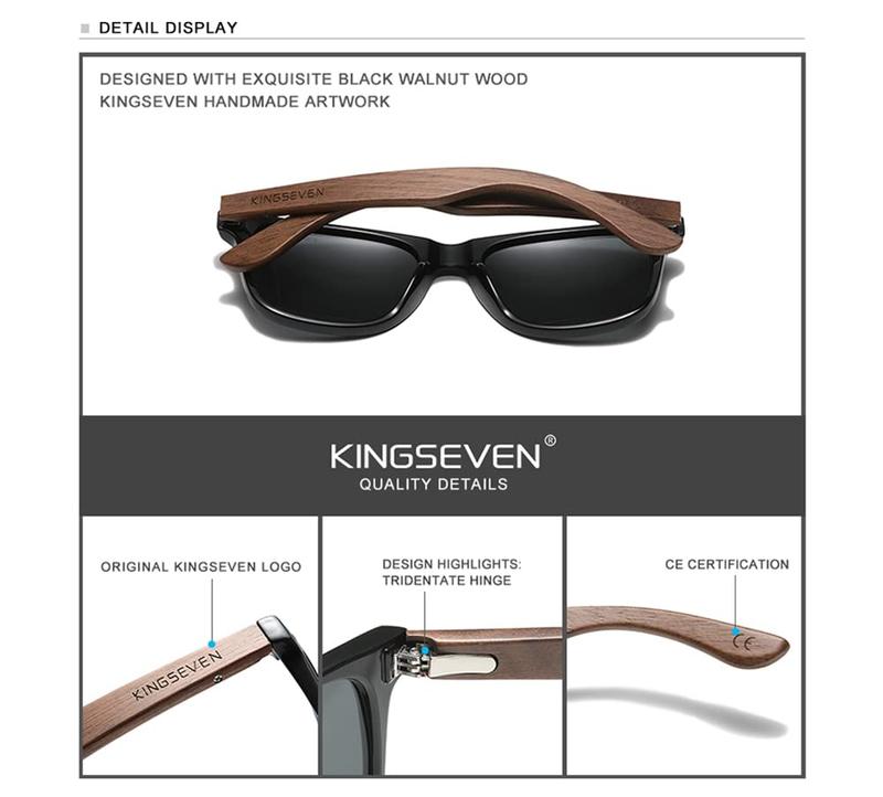 KINGSEVEN Wooden Sunglasses Polarized for Men Women Retro Vintage Mirrored Lenses Walnut Wood Frame W5777 red square