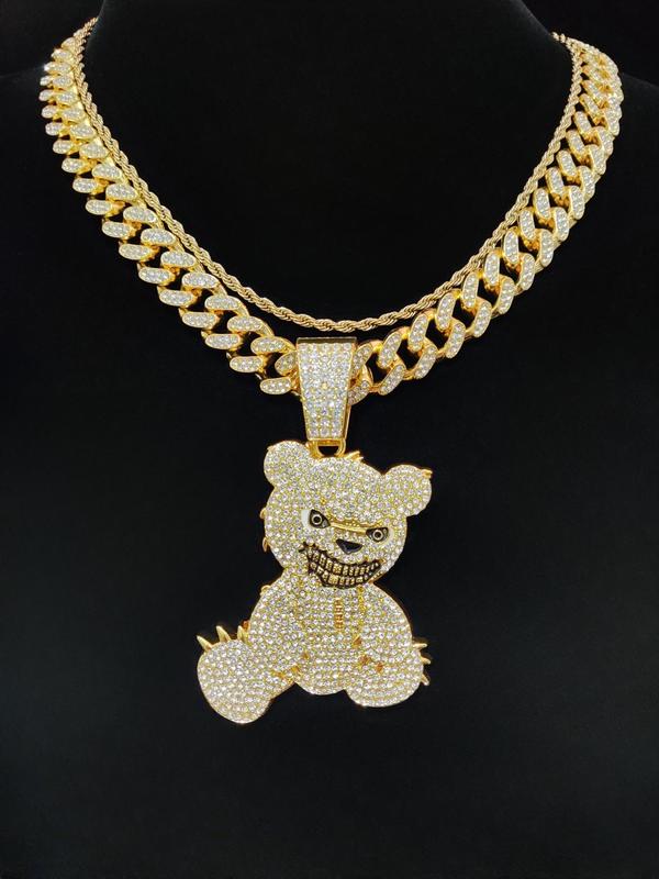 Rhinestone Decor Cute Bear Pendant Necklace, Street Style Chain Necklace for Men & Women, Hip Hop Jewelry for Party, Daily Decor, Trendy All-match & Exquisite Jewelry for Birthday Gift