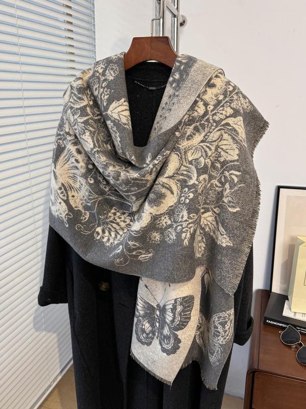 Women's Butterfly Print Long Scarf, Casual Soft Warm Shawl for Fall & Winter, Fashion Accessories for Daily Wear