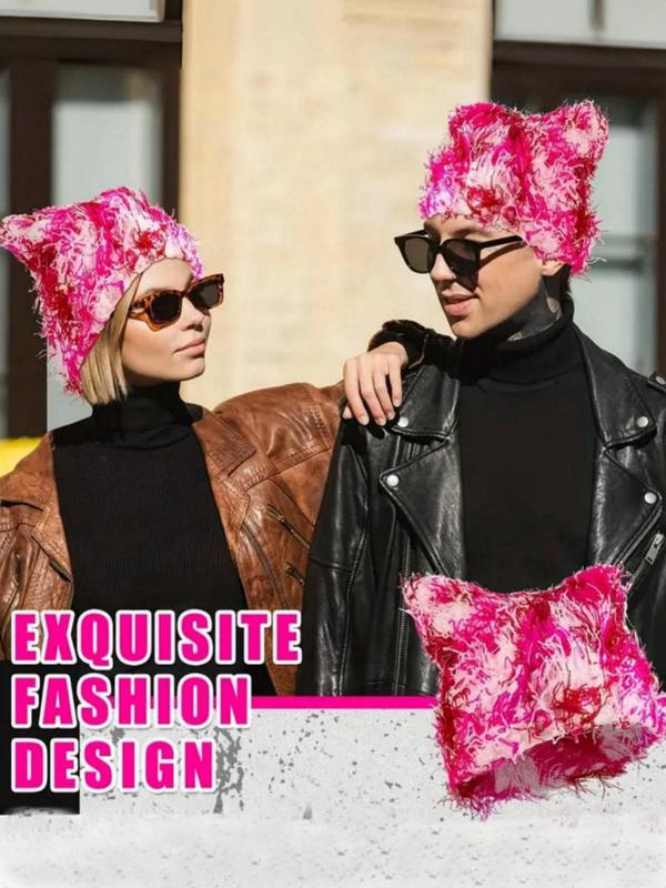 Solid Color Cat Ear Design Y2K Beanie Hat, Street Style Warm Knit Hat for Fall & Winter, Fashion Accessories for Both Men & Women