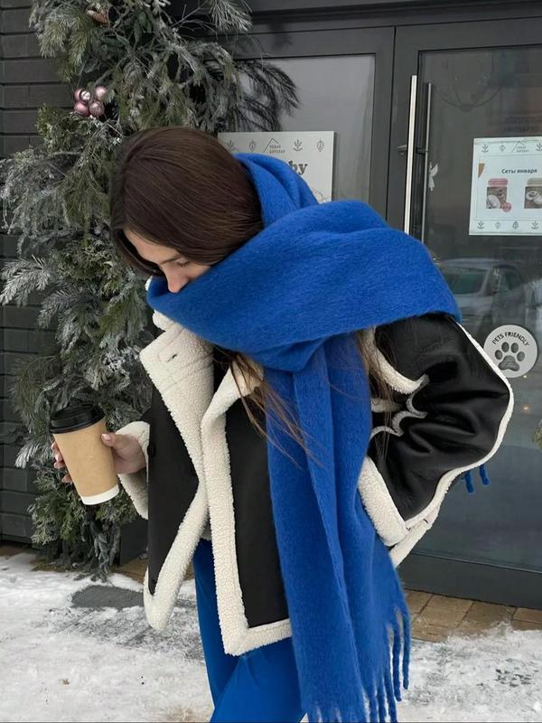 Solid Color Tassel Decor Scarf, Women's Elegant Soft Warm Shawl for Fall & Winter, Fashion Accessories for Daily Wear