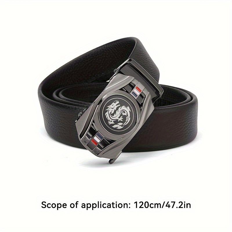 Automatic Business Buckle Mens Belt - Alloy Dragon Pattern Buckle, Top Layer Cowhide, Average Size, Stylish and Durable Accessory for Work and Daily Life