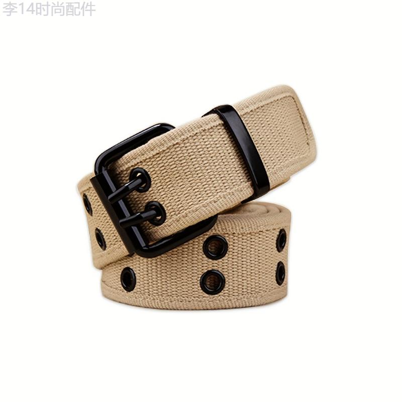 1pc Premium Double Prong Buckle Tactical Canvas Belt for Men - Rugged Outdoor Accessories - Adjustable, Durable, and Stylish Waist Belt for Hiking, Camping, and Daily Wear