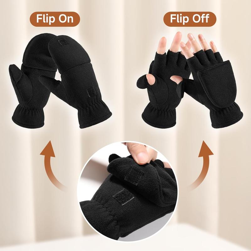 Winter Convertible Gloves Flip Top Mittens Warm Polar Fleece for Winter Running Texting Photographing for Men Women