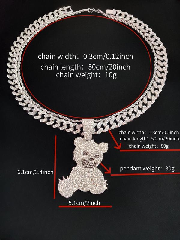 Rhinestone Decor Cute Bear Pendant Necklace, Street Style Chain Necklace for Men & Women, Hip Hop Jewelry for Party, Daily Decor, Trendy All-match & Exquisite Jewelry for Birthday Gift