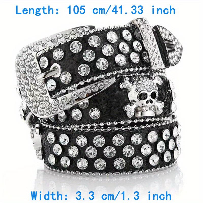 Y2K Gothic Subculture Punk Skeleton Diamond Belt Leather Rhinestone Skull Belts Decorative Waistband Personalized Dressing punk belt pink bb belt