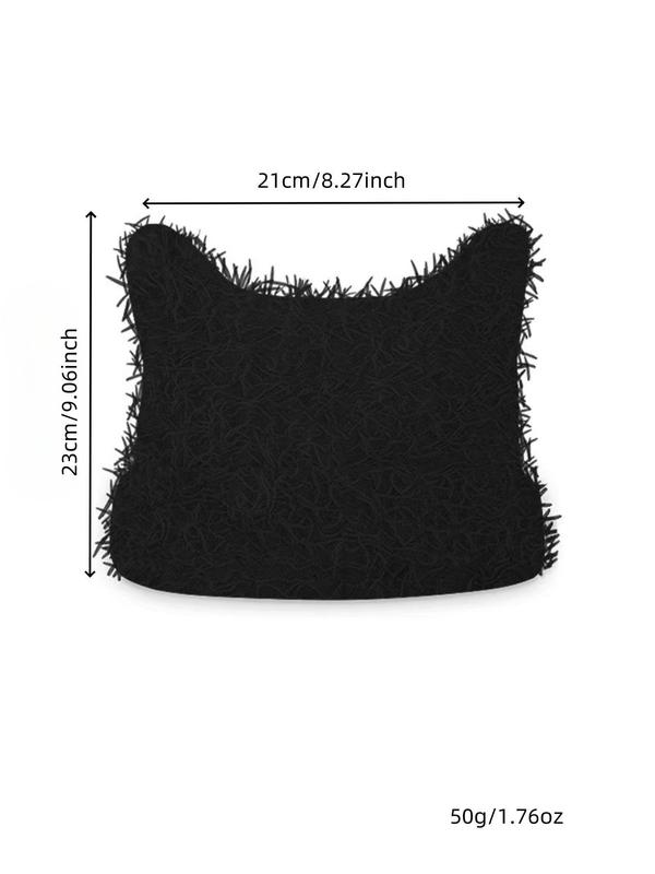 Solid Color Cat Ear Design Y2K Beanie Hat, Street Style Warm Knit Hat for Fall & Winter, Fashion Accessories for Both Men & Women