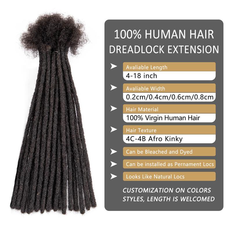 DAIXI Human Hair Dreadlock Extensions, #1B Natural Black Handmade Instant Dreads, Crochet Braid Permanent Locs, Lock Extensions for Men and Women