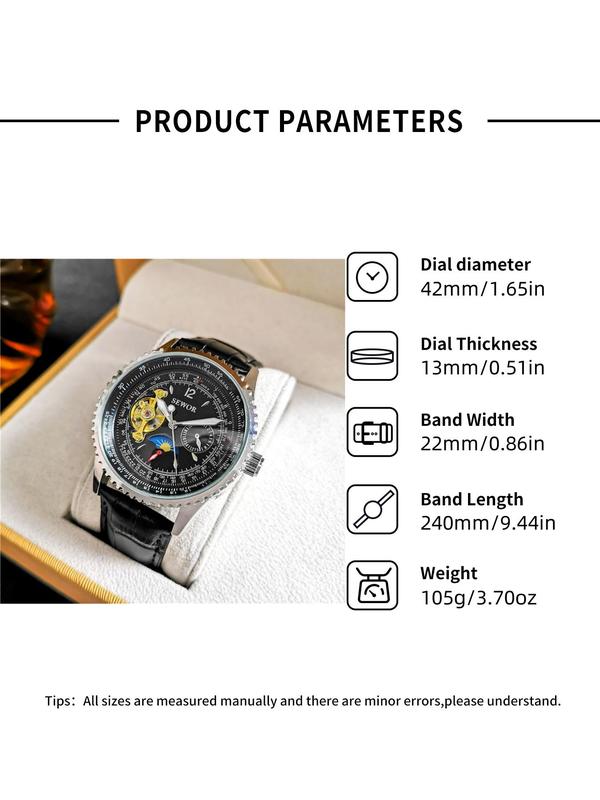 Men's Business Fashion Round Dial Automatic Mechanical Watch, Fashion Watch for Party, Daily Clothing Decor, Trendy All-match & Exquisite Watch for Birthday Gift with Box