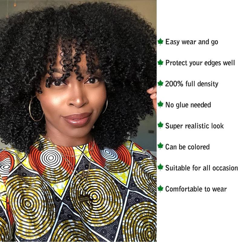 200 Density Afro Kinky Curly Human Hair Wig With Bang Glueless Brazilian Virgin Curly Wigs Human Hair For Black Women Machine Wig