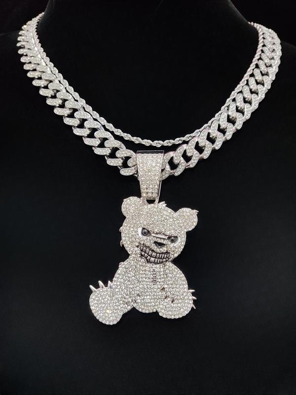 Rhinestone Decor Cute Bear Pendant Necklace, Street Style Chain Necklace for Men & Women, Hip Hop Jewelry for Party, Daily Decor, Trendy All-match & Exquisite Jewelry for Birthday Gift