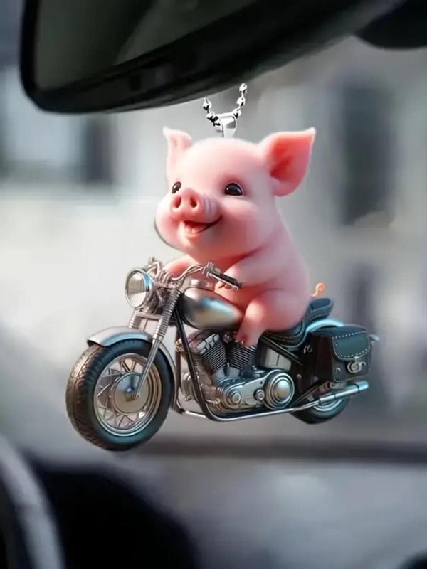 Cute Piggy & Motorcycle Design Hanging Ornament, Cute Keychain for Car Keys & Bag & Car Decor, Versatile Novelty Hanging Pendant for Daily Decor