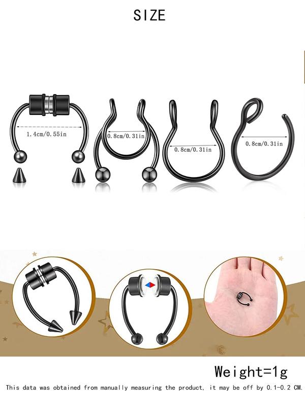 Punk Style Stainless Steel Fake Nose Rings, Fall Outfits, Fall Freshness, Magnetic Fake Septum Nose Rings, Fashion Accessories for Party, Daily Clothing Decor