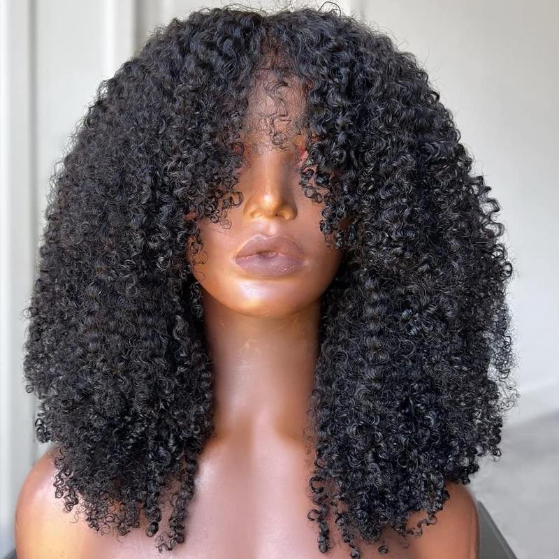 200 Density Afro Kinky Curly Human Hair Wig With Bang Glueless Brazilian Virgin Curly Wigs Human Hair For Black Women Machine Wig