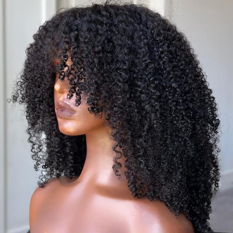 200 Density Afro Kinky Curly Human Hair Wig With Bang Glueless Brazilian Virgin Curly Wigs Human Hair For Black Women Machine Wig