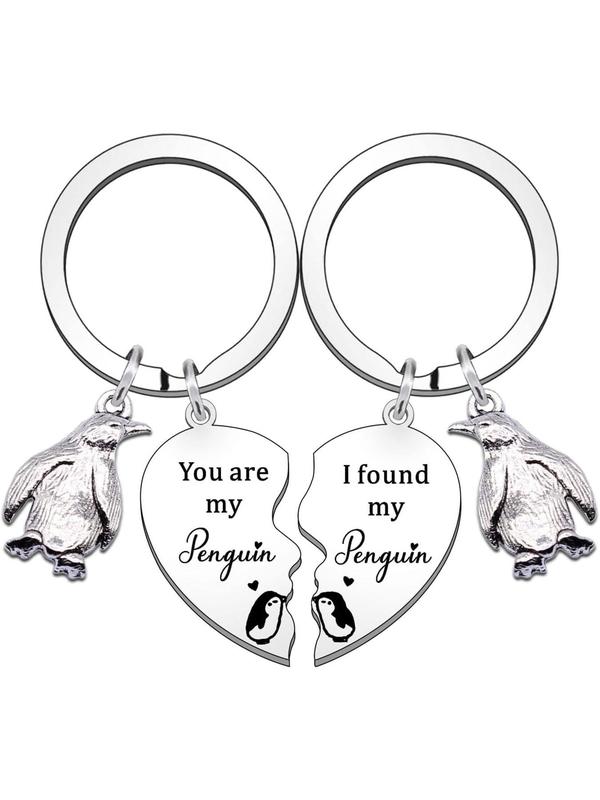 Cute Penguin Charm Decor Keychains, Stylish Heart Shaped Fashionable Stainless Steel Keychains for Women & Men, Trendy All-match Keychain As Gift