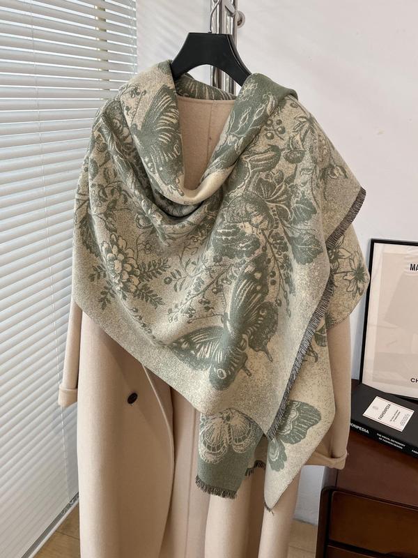 Women's Butterfly Print Long Scarf, Casual Soft Warm Shawl for Fall & Winter, Fashion Accessories for Daily Wear