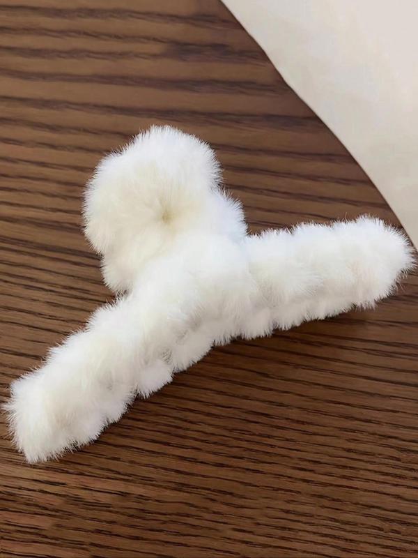 3pcs Cute Fluffy Plush Hair Claw, Casual Simple Plain Color Hair Accessories for Women & Girls, Fashion Hair Accessories for Daily Wear, Large Size Easy Grasping Hair Claw Clip