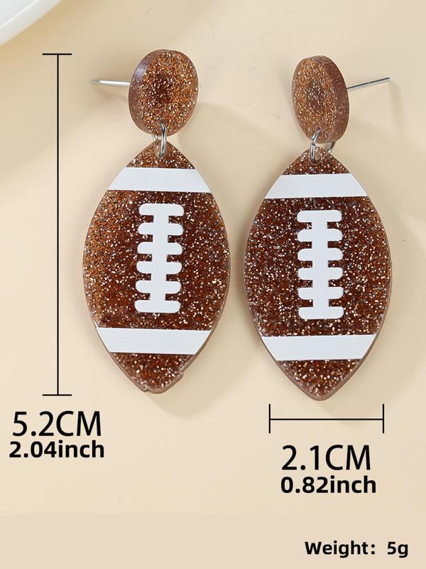  Rugby Football Design Dangle Earrings, Fashionable Acrylic Drop Earrings for Women & Girls, Trendy All-match & Exquisite Jewelry for Birthday Gift, Fall Outfits, Earthtone Fall Freshness