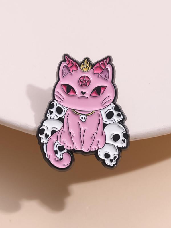 Cute Cartoon Skull & Cat Design Brooch, Creative Brooch, Clothes Accessories for Women & Men, Creative Fashion Alloy Badge for Daily Vacation Holiday Party Gift