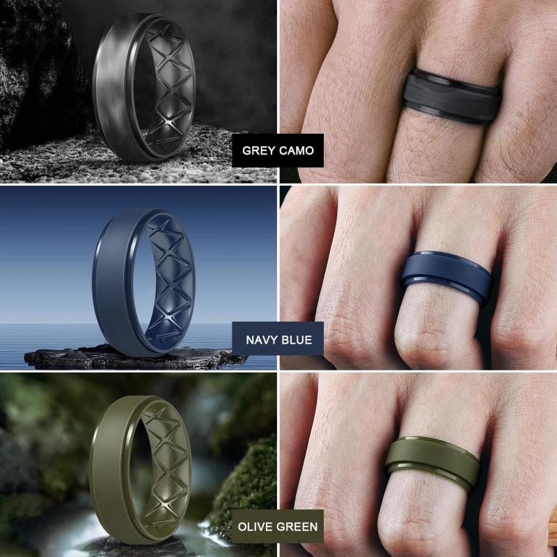 Inner Arc Ergonomic Breathable Design, Silicone Rings Mens with Half Sizes, 7 Rings   6 Rings   5 Rings   4 Rings   1 Ring Rubber Wedding Bands, 8.5mm Wide-2mm Thick