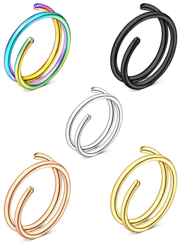 Casual 5pcs Colorful Stainless Steel Double Hoop Nose Rings, Nose Cuff For Women And Men, Fashionable Body Jewelry Gift For Any Occasion