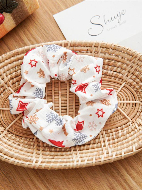 Christmas Themed Hair Scrunchies, Soft Breathable Durable Fabric Elastic Hair Ties, Elegant & Sweet Style for Women and Teens