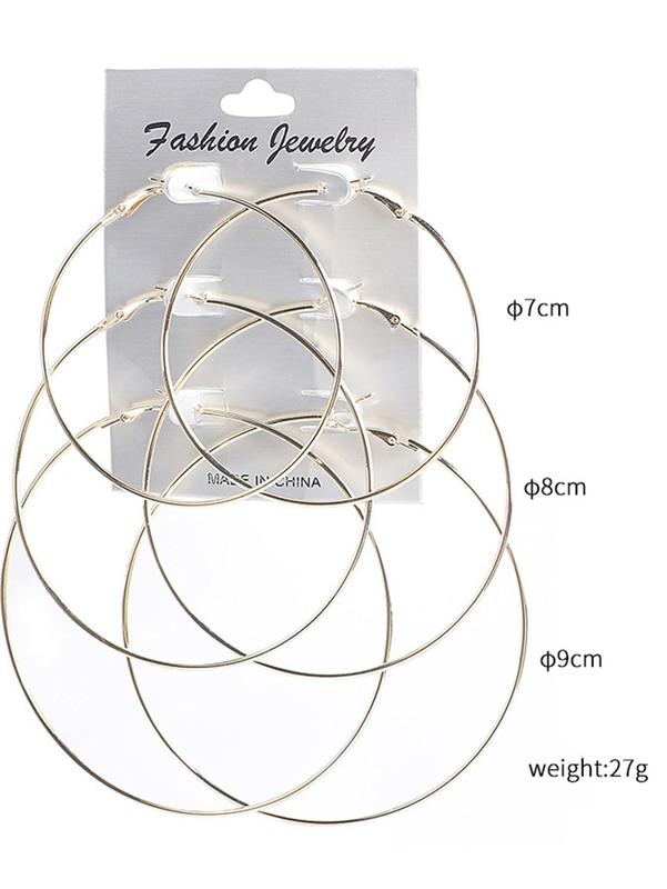 3 Pairs Minimalist Plain Alloy Hoop Earrings, Casual Versatile Party Accessories for Women