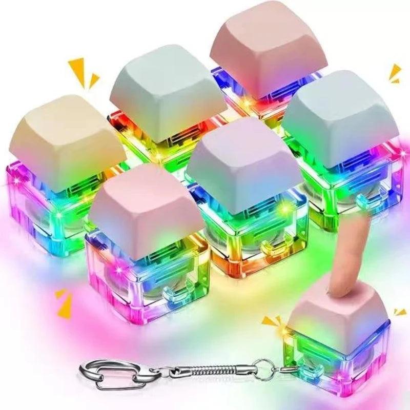 Keyboard Fidget Keychain with LED Light Keycap Stress Relief Toys Key