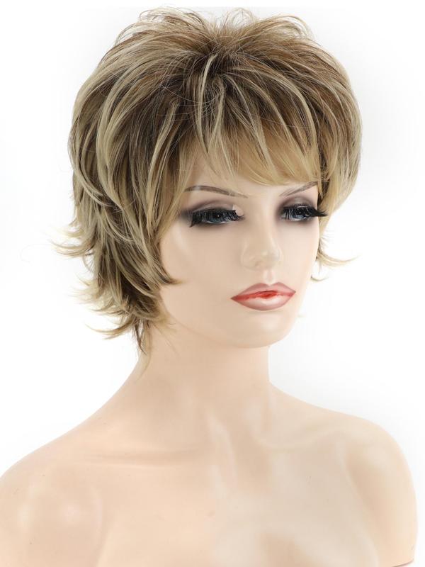 12.59 Inch Fashion Short Straight Pixie Wigs for Women, Gorgeous Fluffy Wigs with Bangs, Synthetic Full Machine Wigs for Party, Daily Use