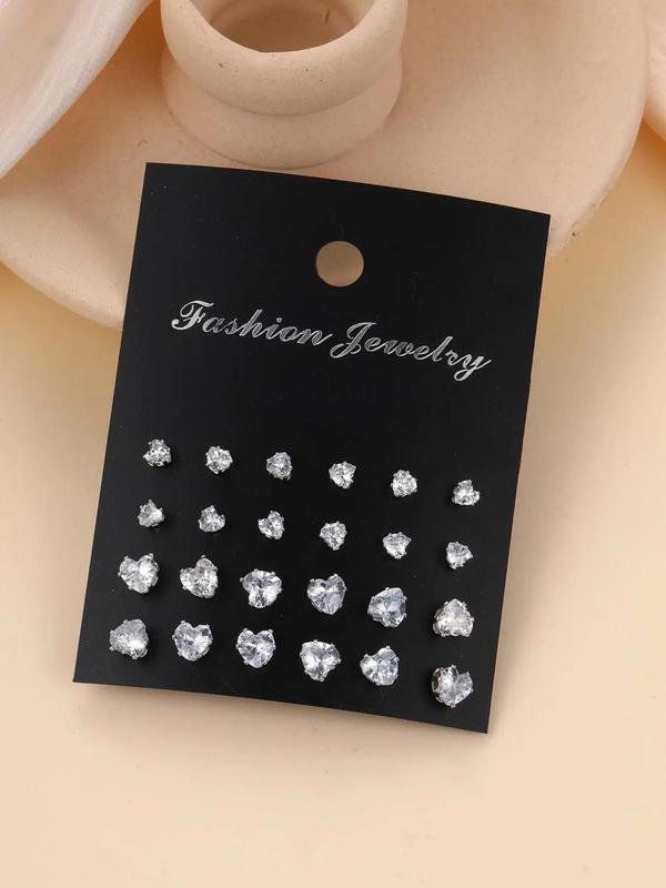 Summer Women's Elegant Heart Design Stud Earrings, Rhinestone Decor Stud Earrings, Fashion Accessories for Women & Girls