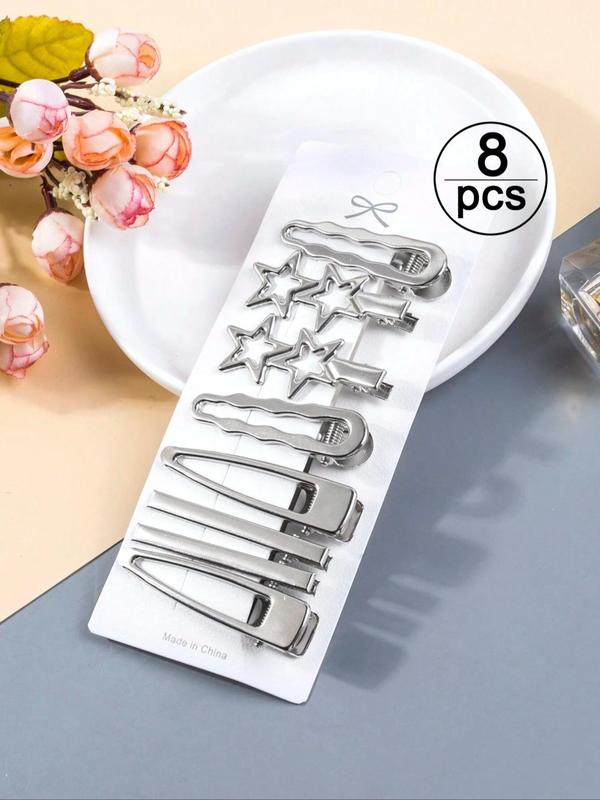 Star Design Hair Clips (8pcs), Stainless Steel Hair Clips, Fashion Hair Accessories for Women & Girls, Minimalist Headwear Suitable for Thick Hair