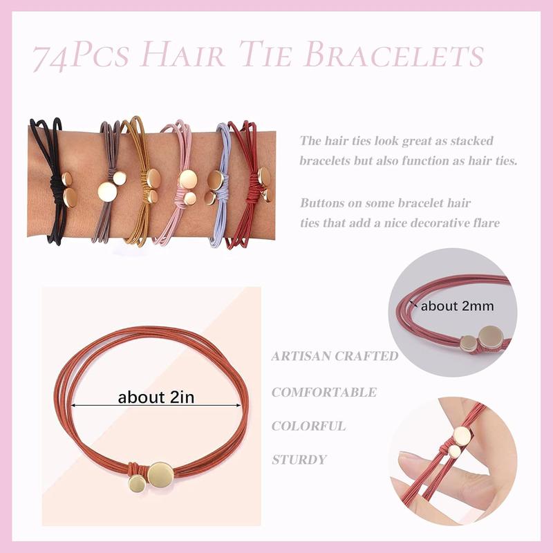 74 Boho Hair Ties Bracelets for Women, Cute Hair Tie Elastices Bracelet for Thick Hair Pony Tails