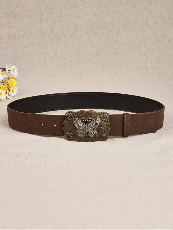 Women's Vintage Butterfly Decor Western Belt, Western Suede Belt for Jeans & Dress, Casual Waistband for Daily Use