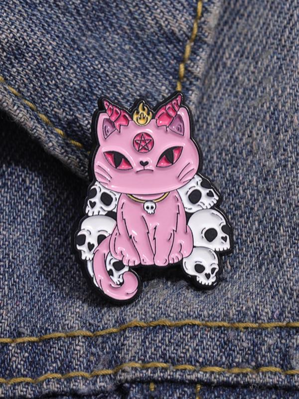 Cute Cartoon Skull & Cat Design Brooch, Creative Brooch, Clothes Accessories for Women & Men, Creative Fashion Alloy Badge for Daily Vacation Holiday Party Gift