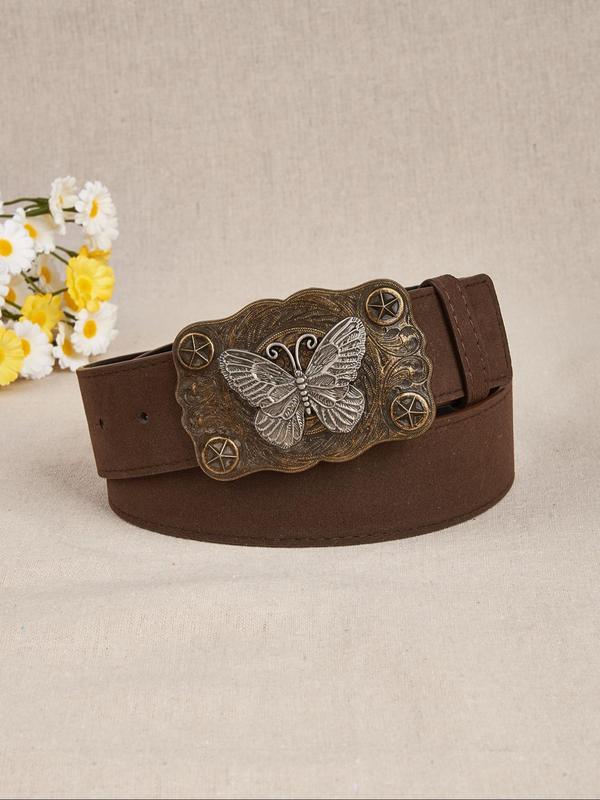 Women's Vintage Butterfly Decor Western Belt, Western Suede Belt for Jeans & Dress, Casual Waistband for Daily Use