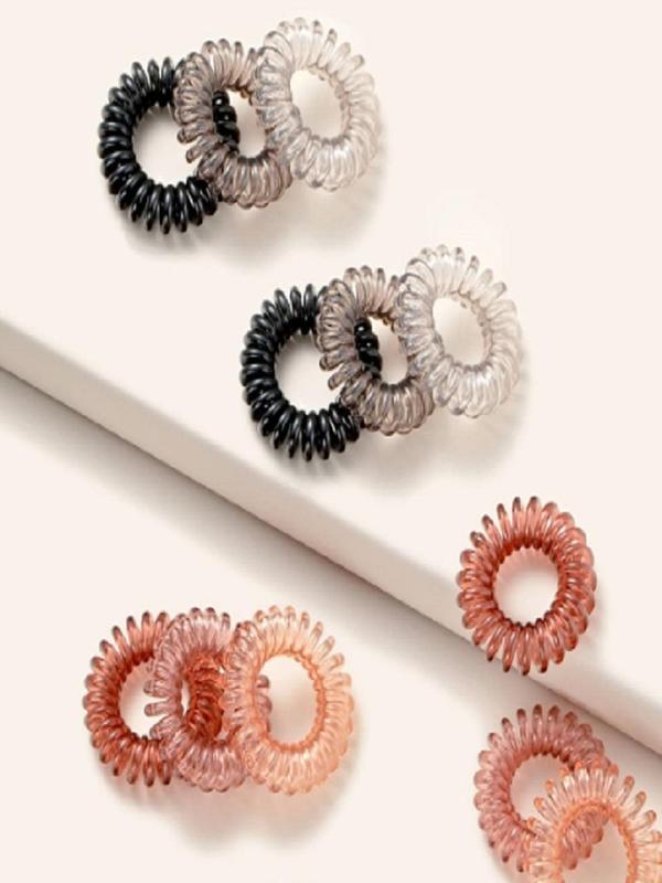 Plain Color Coil Hair Ties (18pcs), Solid Spiral Wire Hair Tie for Ponytail Holder Daily Life, Casual Versatile Hair Accessories for Women & Girls