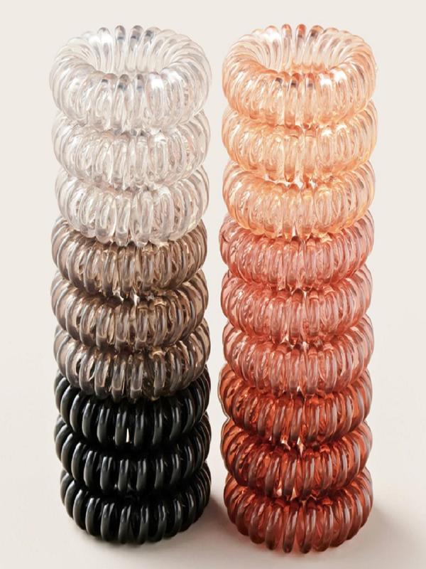 Plain Color Coil Hair Ties (18pcs), Solid Spiral Wire Hair Tie for Ponytail Holder Daily Life, Casual Versatile Hair Accessories for Women & Girls