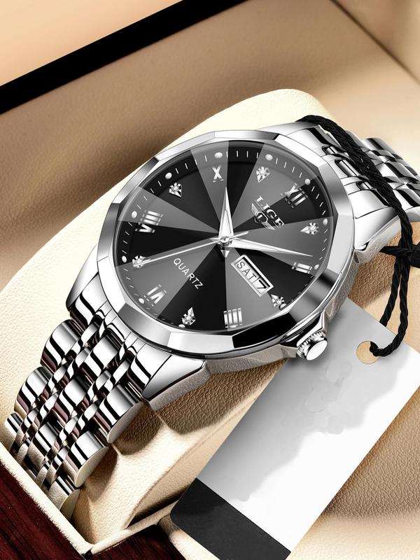 Men's Business Fashion Classic Design Stainless Steel Quartz Watch for Gift, Fashion Men Watch for Party, Daily Clothing Decor, Trendy  Watch for Birthday Gift with Box