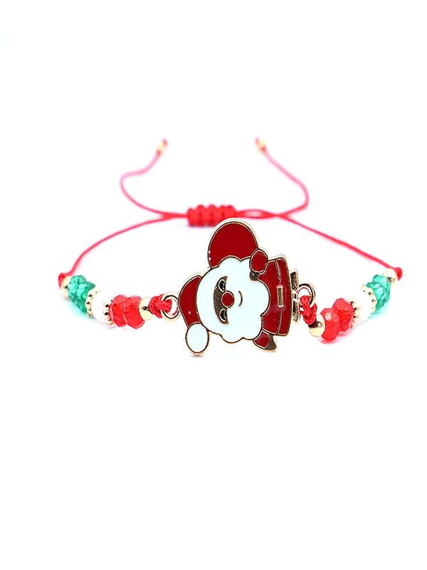 Christmas Themed Drawstring Bracelets, Cute Reindeer & Snowman & Christmas Tree Charm Bracelets, Fashionable Jewelry for Women & Men