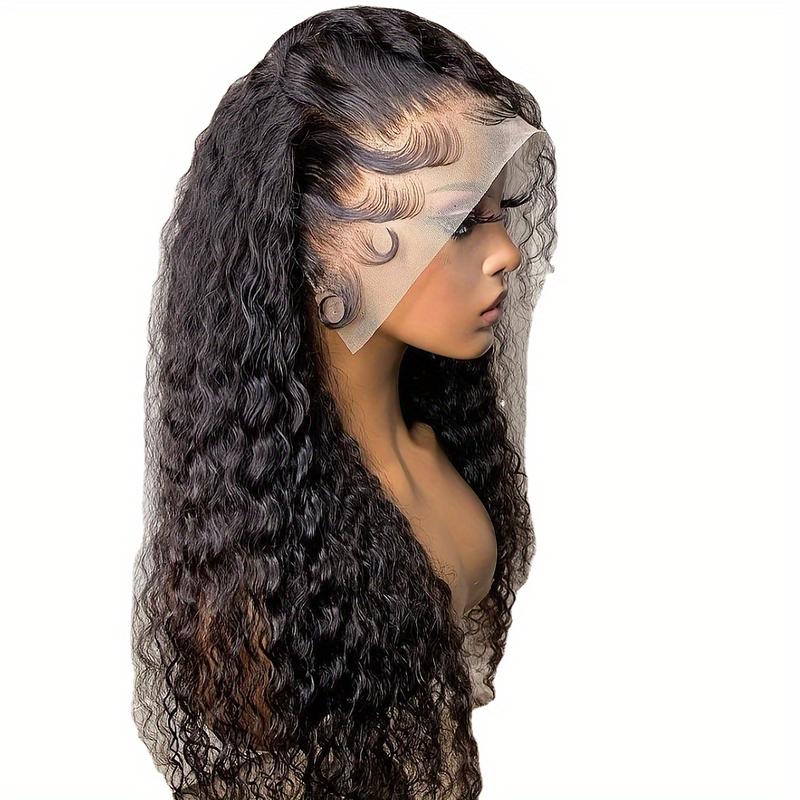 Women's Water Wave Lace Front Wig Pre-Plucked Natural Hairline Curly Lace Front Wig Natural Black