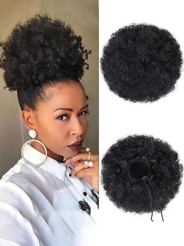 8inch Coily Hair Bun Ponytail Extension, 2024 Natural Fluffy Hair Buns with Hair Clips & Drawstring Design, Summer Easy Glueless Wearing Hair Extensions for Daily & Party Hairstyle Hair Accessories