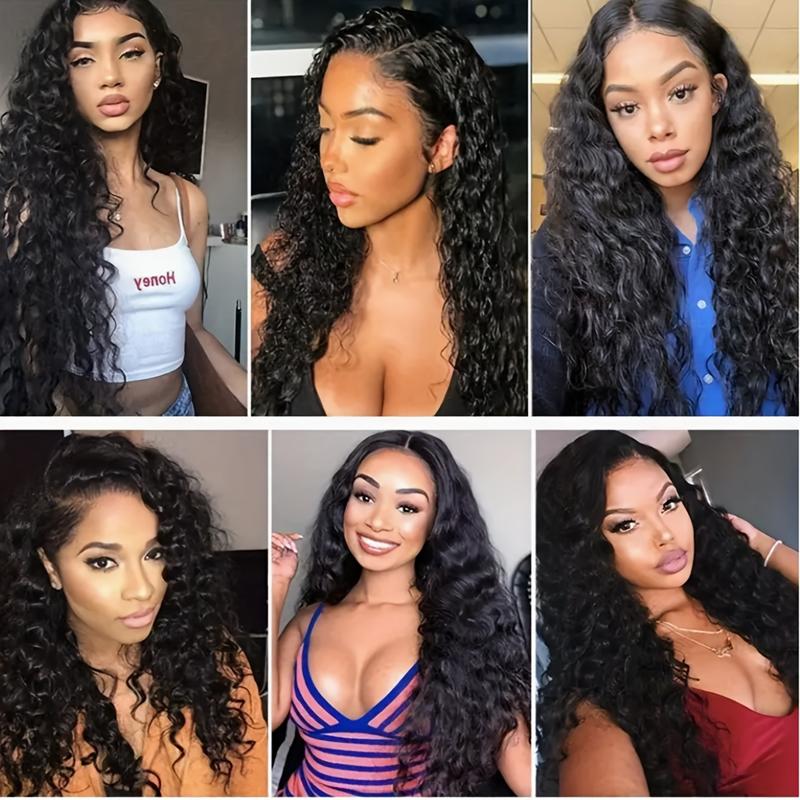 Women's Water Wave Lace Front Wig Pre-Plucked Natural Hairline Curly Lace Front Wig Natural Black